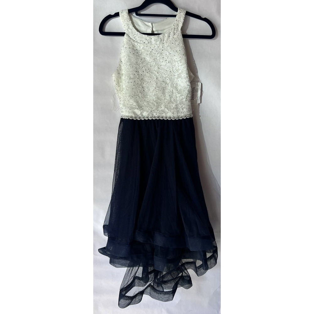 Girls Speechless High Low‎ Lace Dress SZ 14 Ivory/Navy NWT